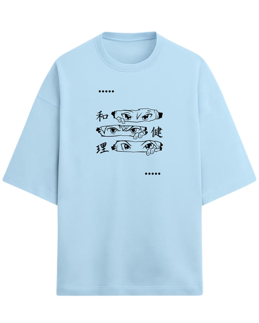 Anime Eyes Trio Oversized T-Shirt | Japanese Kanji Graphic Tee | Premium 260 GSM Cotton