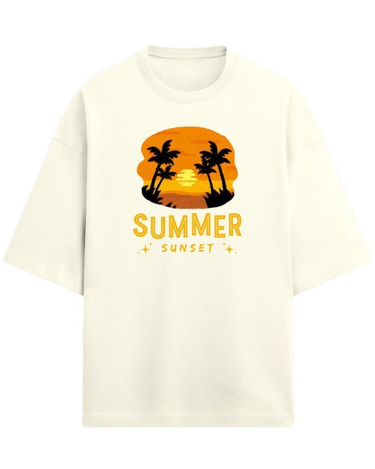 Summer Sunset Oversized T-Shirt | Tropical Beach Graphic Tee | Premium 260 GSM Cotton