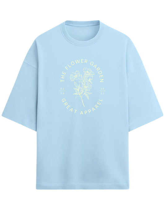The Flower Garden Oversized T-Shirt | Vintage Floral Line Art Tee | Premium 260 GSM Cotton