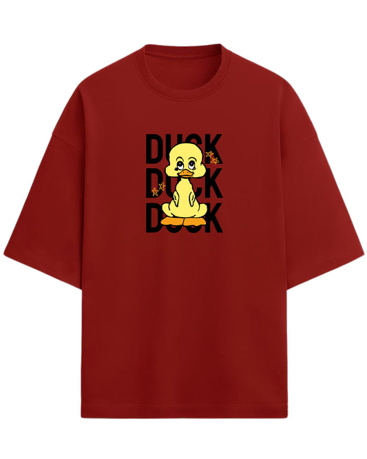 Cute Duck Doodle Oversized T-Shirt | Playful Cartoon Graphic Tee | Premium 260 GSM Cotton