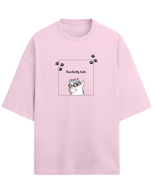 Purrfectly Cute Oversized T-Shirt | Cool Cat Graphic Tee | Premium 260 GSM Cotton