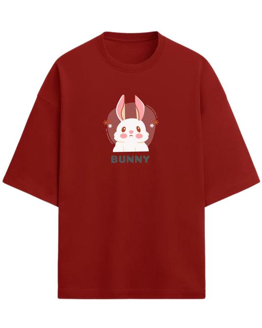 Cute Bunny Oversized T-Shirt | Soft Pastel Cartoon Graphic Tee | Premium 260 GSM Cotton