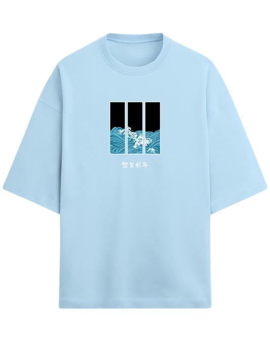 Ocean Waves Triptych Oversized T-Shirt | Japanese Art Wave Graphic | Premium 260 GSM Cotton