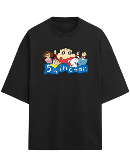 Shinchan Family Oversized T-Shirt | Cartoon Graphic Tee for Adults & Kids | Premium 260 GSM Cotton