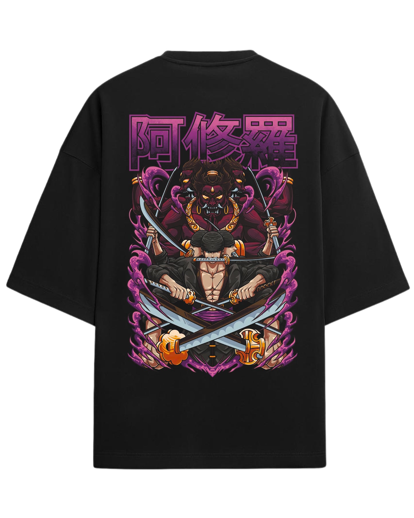 Roronoa Zoro Ashura Oversized Tee | One Piece Anime Graphic Tee | Premium 260 GSM Cotton