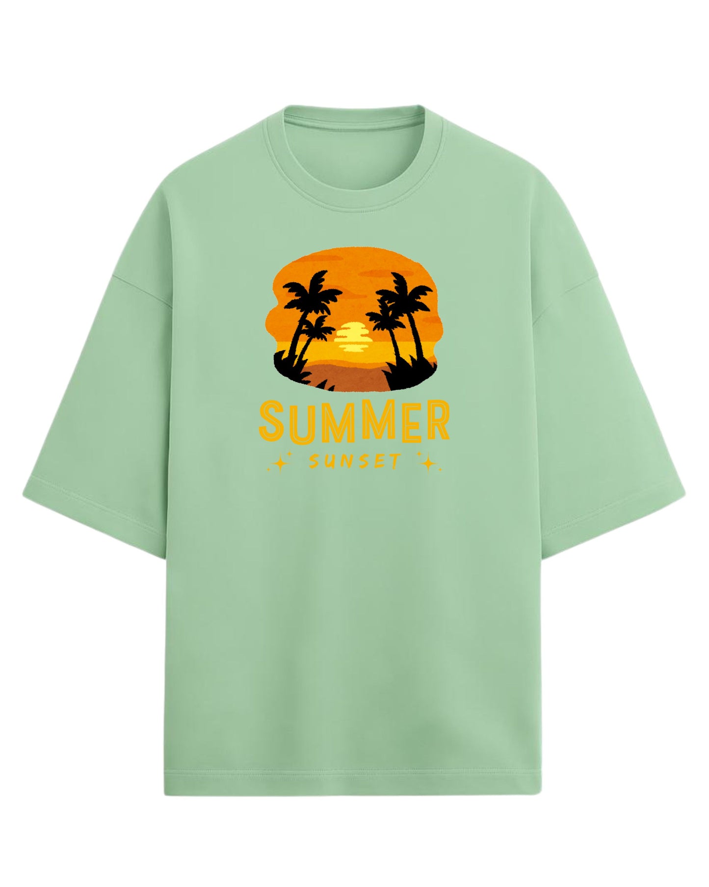 Summer Sunset Oversized T-Shirt | Tropical Beach Graphic Tee | Premium 260 GSM Cotton