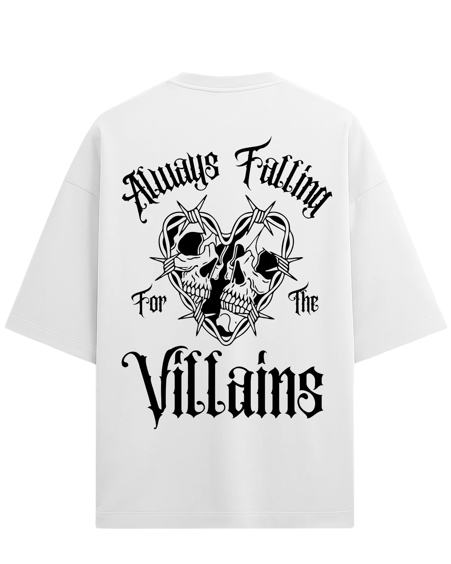 Always Falling for the Villains Oversized T-Shirt | Gothic Skull Heart Graphic Tee | Premium 260 GSM Cotton