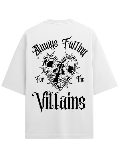 Always Falling for the Villains Oversized T-Shirt | Gothic Skull Heart Graphic Tee | Premium 260 GSM Cotton