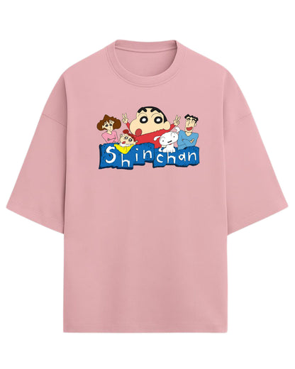 Shinchan Family Oversized T-Shirt | Cartoon Graphic Tee for Adults & Kids | Premium 260 GSM Cotton