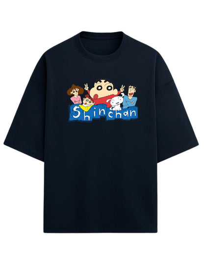 Shinchan Family Oversized T-Shirt | Cartoon Graphic Tee for Adults & Kids | Premium 260 GSM Cotton