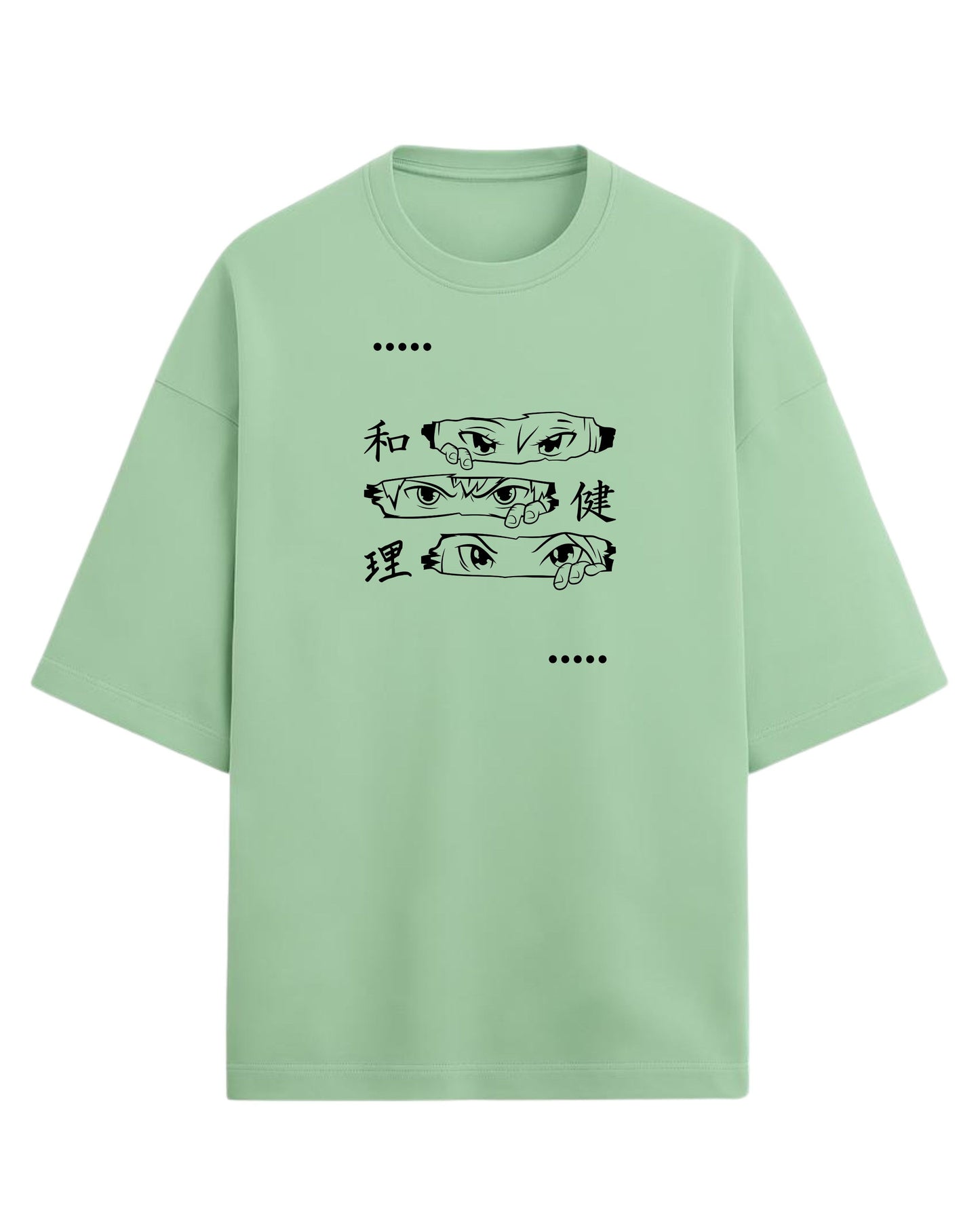 Anime Eyes Trio Oversized T-Shirt | Japanese Kanji Graphic Tee | Premium 260 GSM Cotton