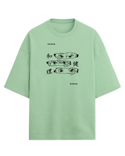 Anime Eyes Trio Oversized T-Shirt | Japanese Kanji Graphic Tee | Premium 260 GSM Cotton