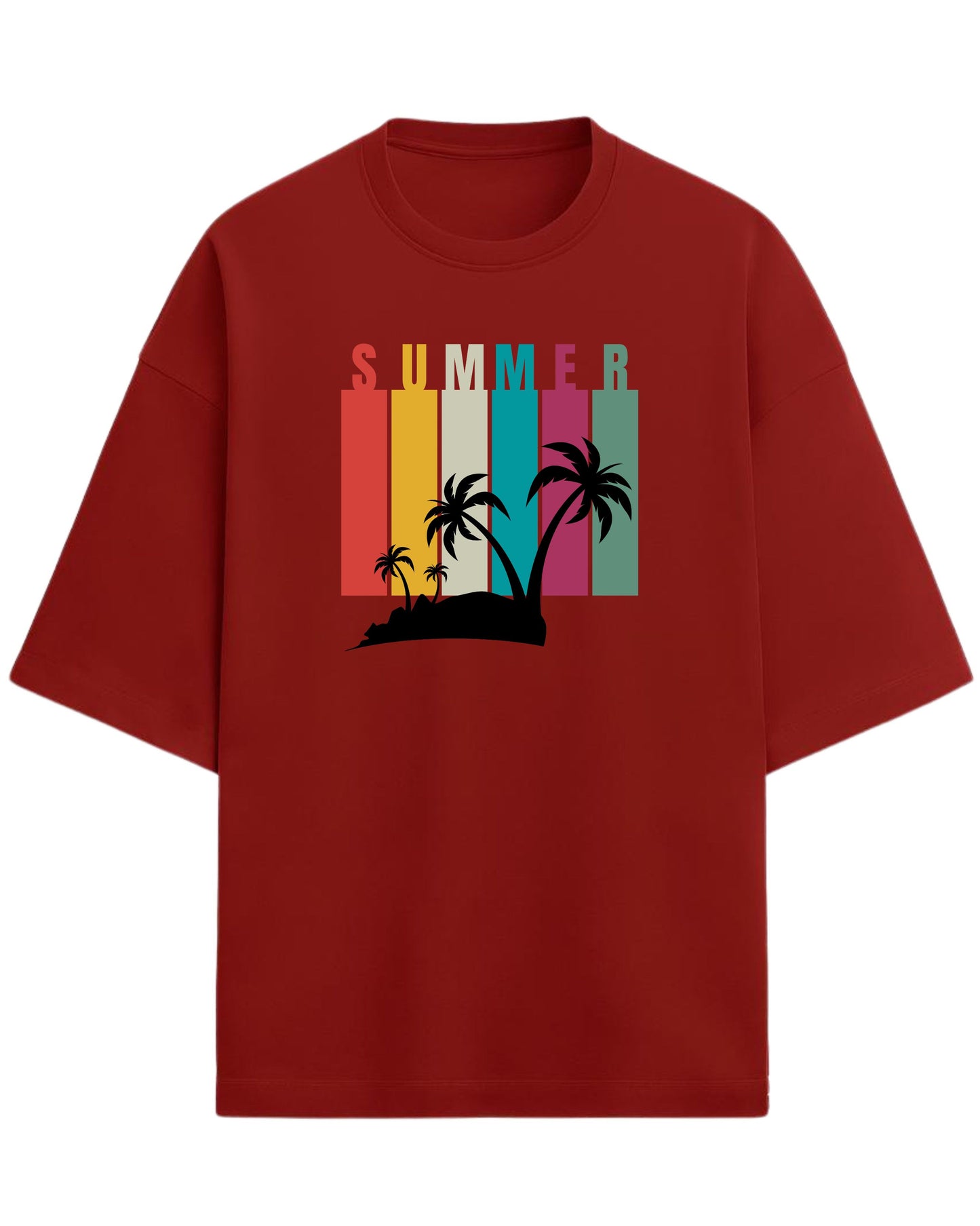Summer Vibes Oversized T-Shirt | Retro Sunset Palm Tree Graphic Tee | Premium 260 GSM Cotton