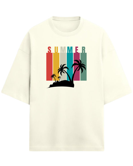 Summer Vibes Oversized T-Shirt | Retro Sunset Palm Tree Graphic Tee | Premium 260 GSM Cotton