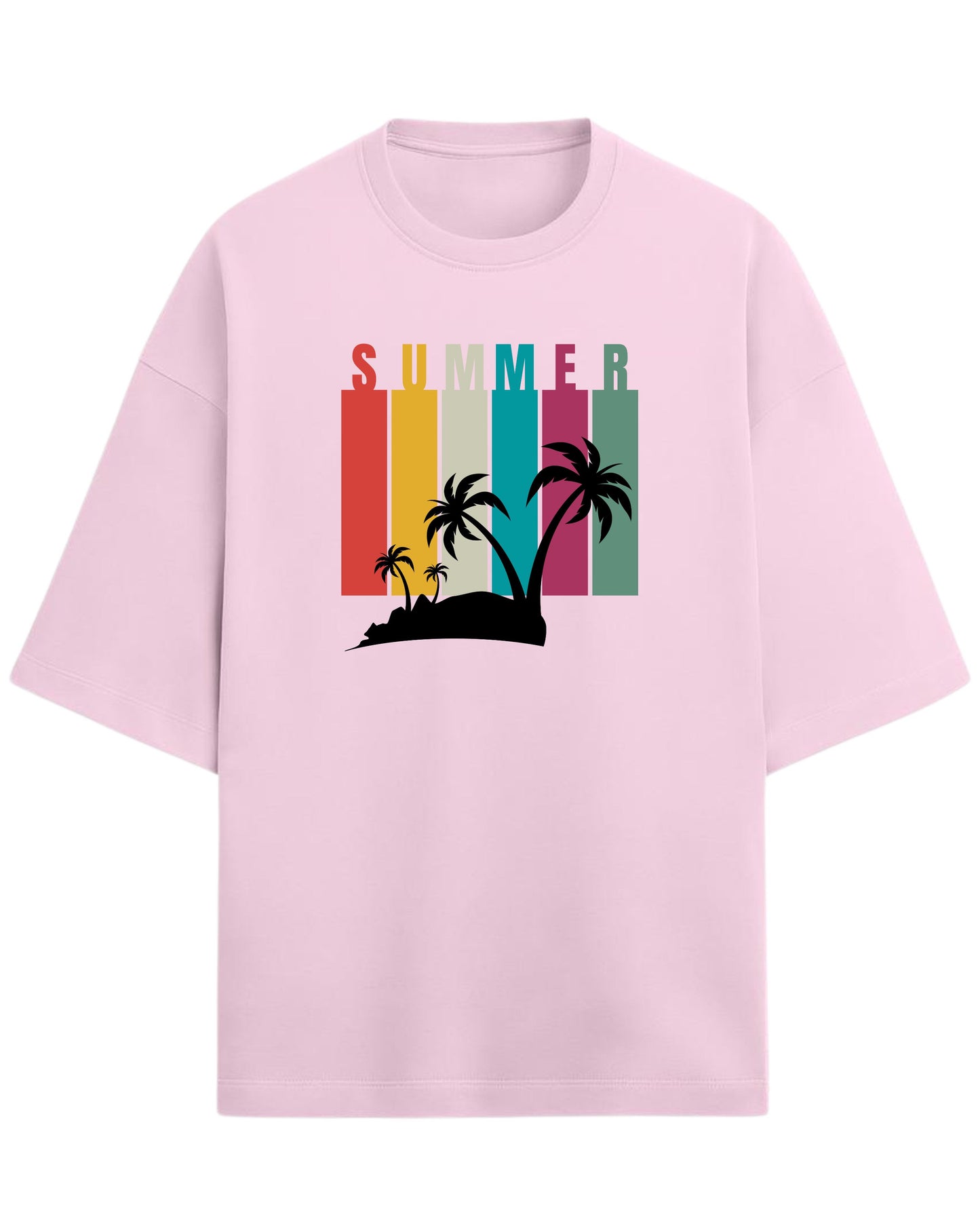 Summer Vibes Oversized T-Shirt | Retro Sunset Palm Tree Graphic Tee | Premium 260 GSM Cotton