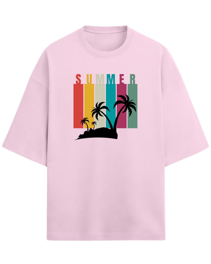 Summer Vibes Oversized T-Shirt | Retro Sunset Palm Tree Graphic Tee | Premium 260 GSM Cotton