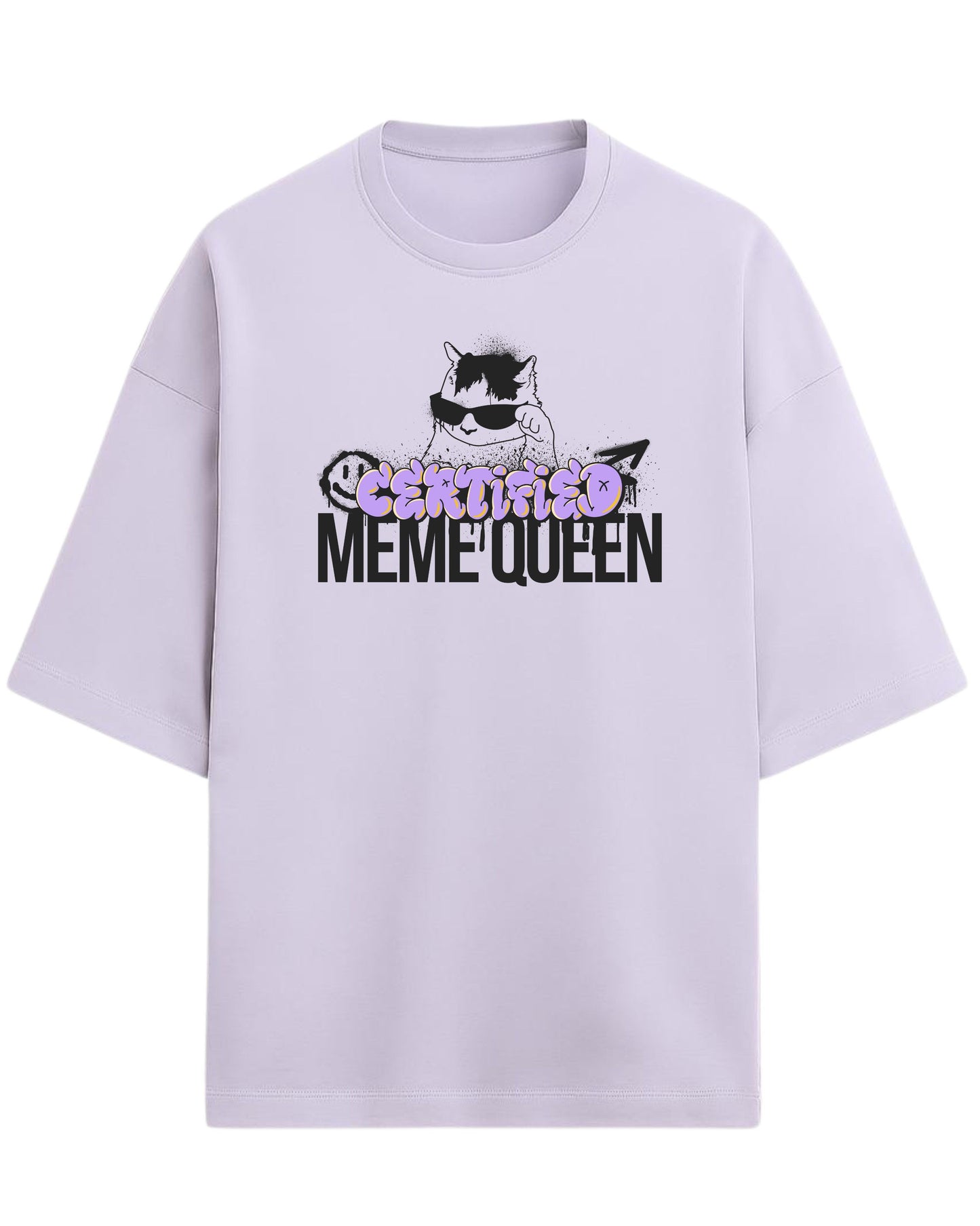 Certified Meme Queen Oversized T-Shirt | Funny Graphic Tee for Women | Premium 260 GSM Cotton