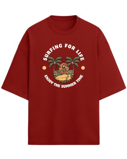 Surfing For Life Oversized T-Shirt | Summer Vibes Graphic Tee | Premium 260 GSM Cotton