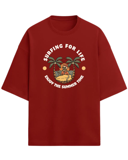 Surfing For Life Oversized T-Shirt | Summer Vibes Graphic Tee | Premium 260 GSM Cotton