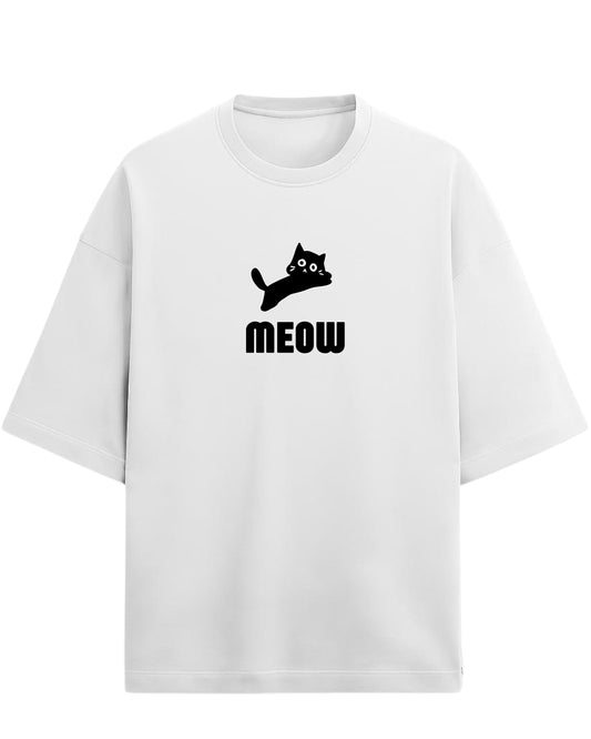Meow Oversized T-Shirt | Cute Cat Graphic Tee | Premium 260 GSM Cotton
