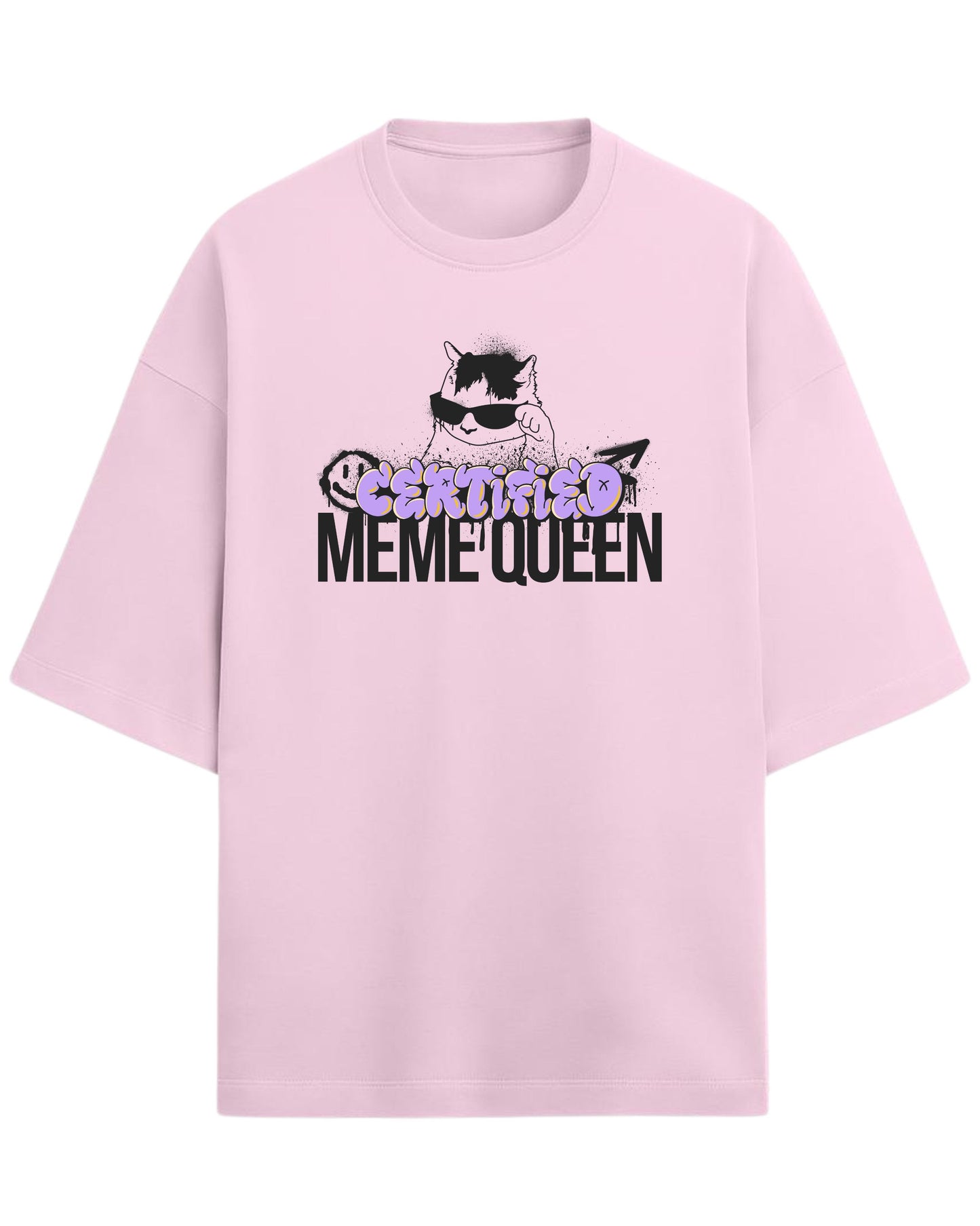 Certified Meme Queen Oversized T-Shirt | Funny Graphic Tee for Women | Premium 260 GSM Cotton