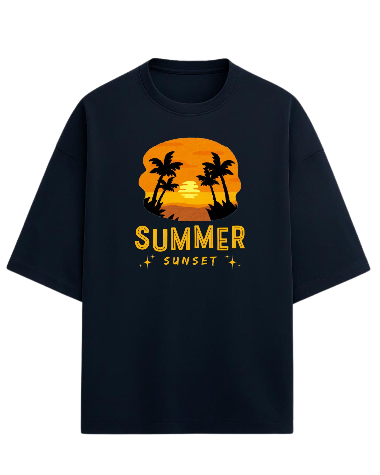 Summer Sunset Oversized T-Shirt | Tropical Beach Graphic Tee | Premium 260 GSM Cotton