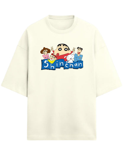 Shinchan Family Oversized T-Shirt | Cartoon Graphic Tee for Adults & Kids | Premium 260 GSM Cotton