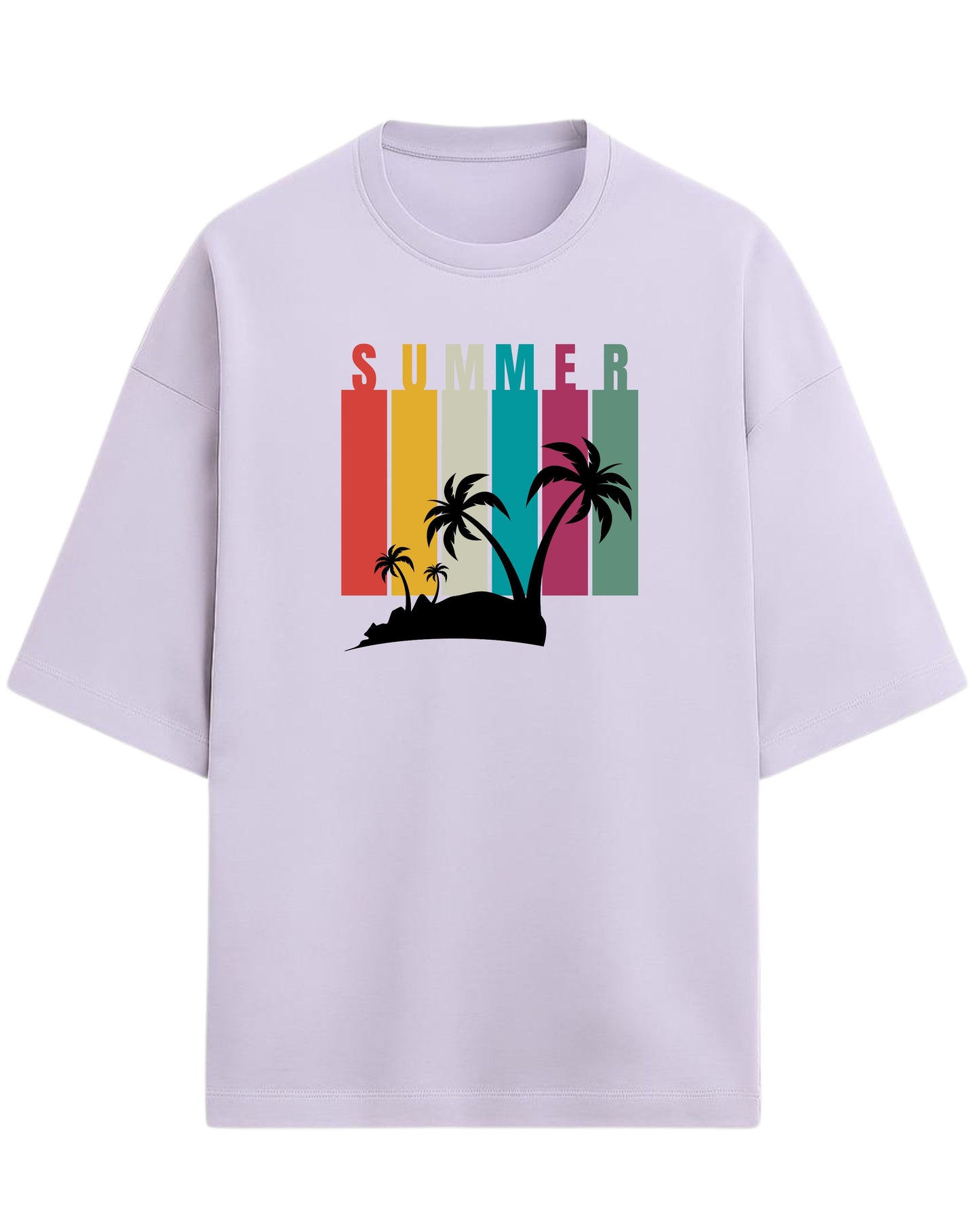 Summer Vibes Oversized T-Shirt | Retro Sunset Palm Tree Graphic Tee | Premium 260 GSM Cotton
