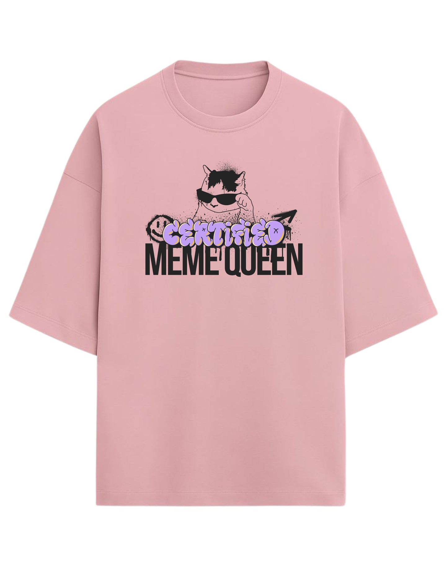 Certified Meme Queen Oversized T-Shirt | Funny Graphic Tee for Women | Premium 260 GSM Cotton