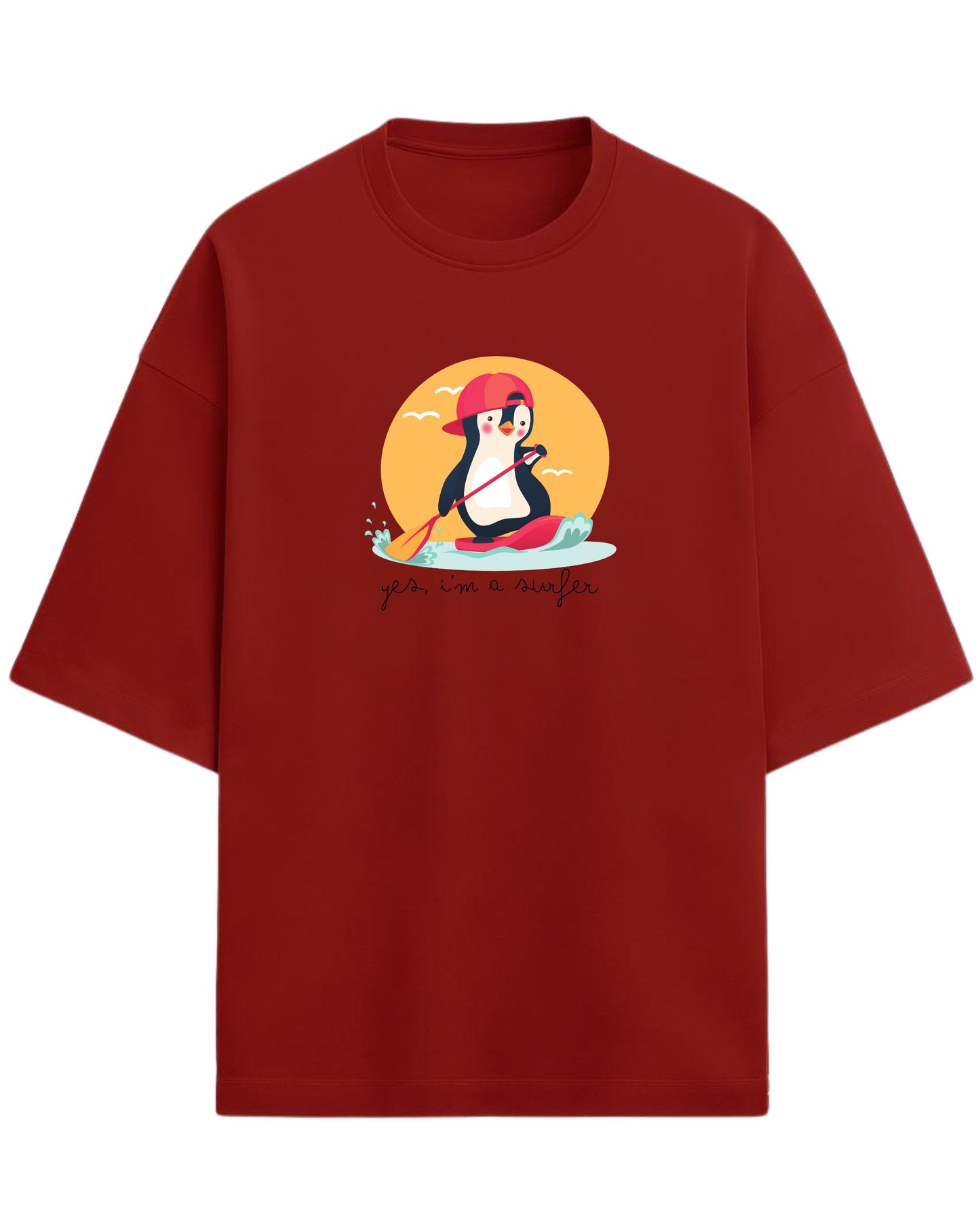 Yes, I'm a Surfer Oversized T-Shirt | Cute Penguin Graphic Tee | Premium 260 GSM Cotton