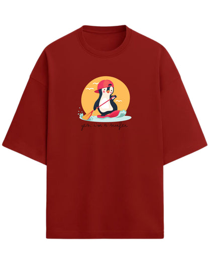 Yes, I'm a Surfer Oversized T-Shirt | Cute Penguin Graphic Tee | Premium 260 GSM Cotton