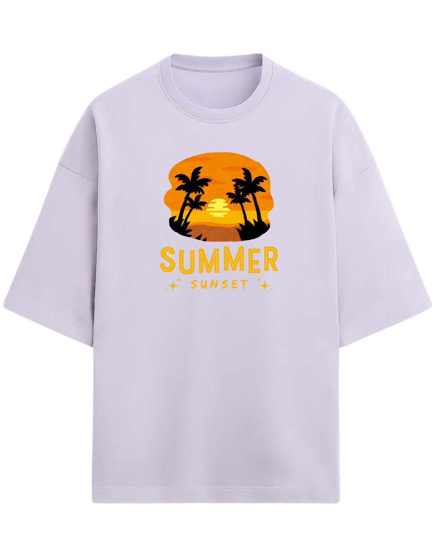 Summer Sunset Oversized T-Shirt | Tropical Beach Graphic Tee | Premium 260 GSM Cotton