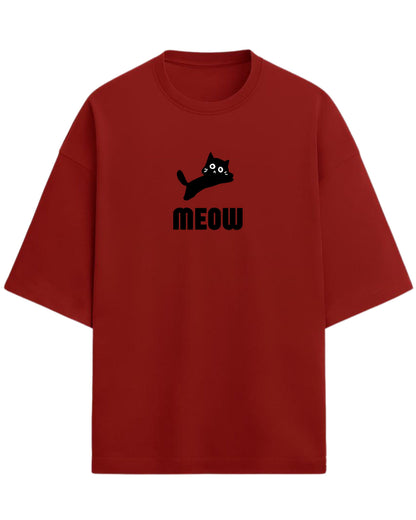 Meow Oversized T-Shirt | Cute Cat Graphic Tee | Premium 260 GSM Cotton