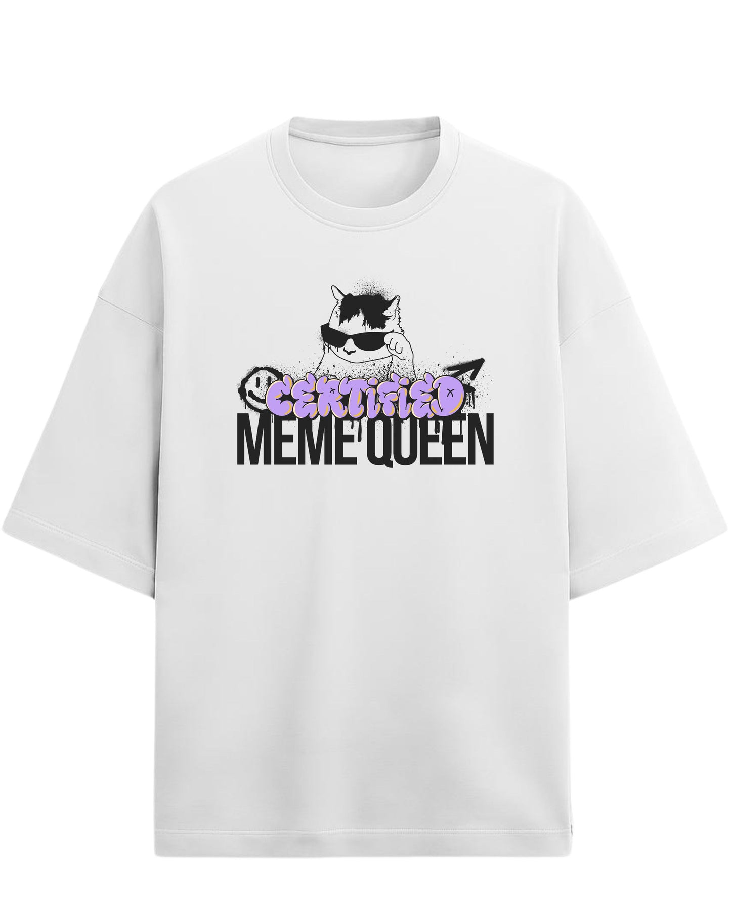 Certified Meme Queen Oversized T-Shirt | Funny Graphic Tee for Women | Premium 260 GSM Cotton