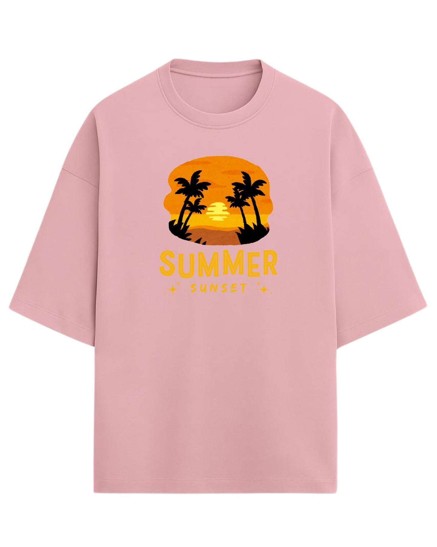 Summer Sunset Oversized T-Shirt | Tropical Beach Graphic Tee | Premium 260 GSM Cotton