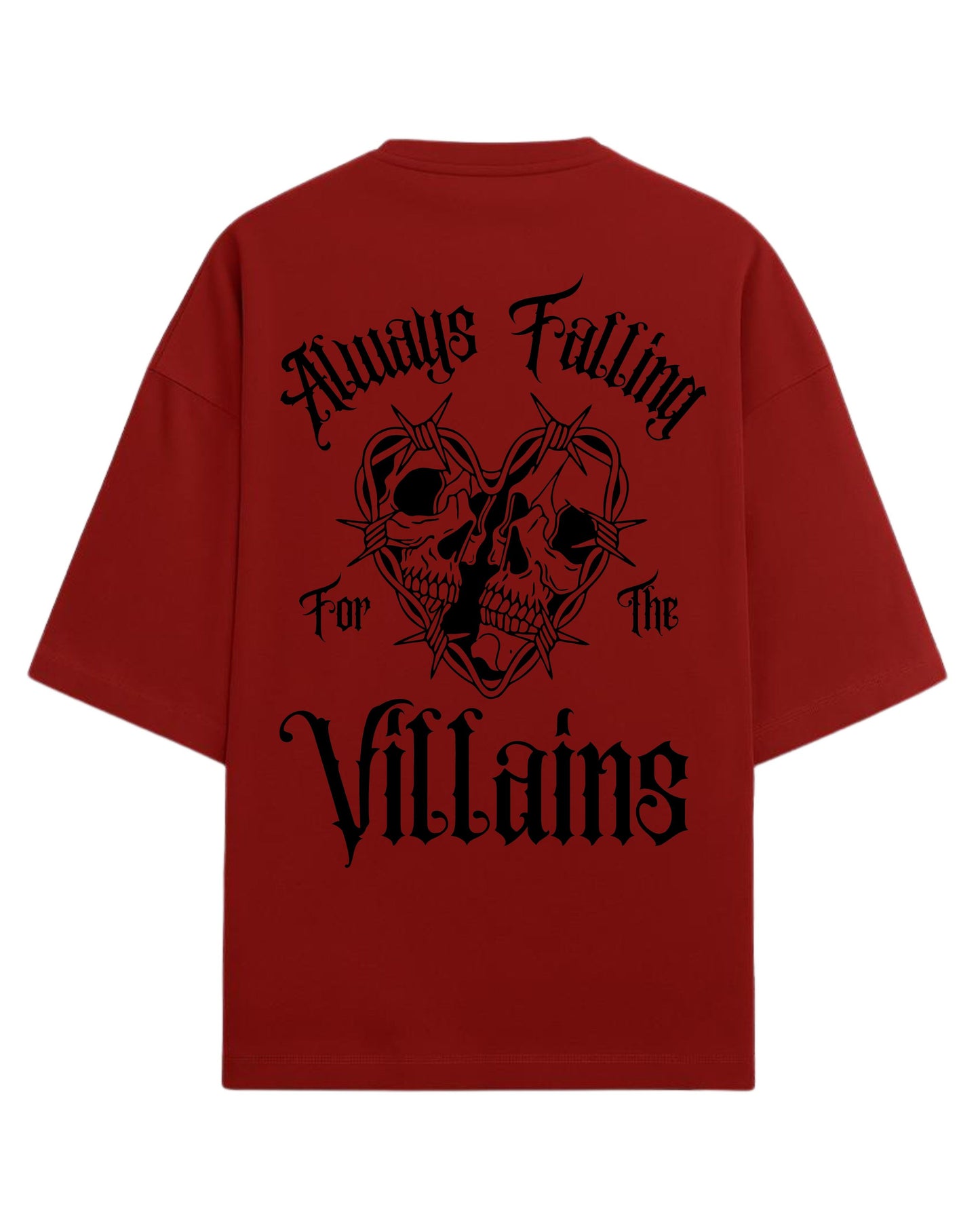 Always Falling for the Villains Oversized T-Shirt | Gothic Skull Heart Graphic Tee | Premium 260 GSM Cotton
