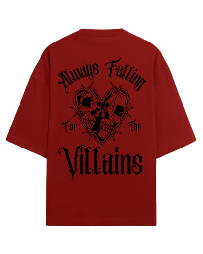 Always Falling for the Villains Oversized T-Shirt | Gothic Skull Heart Graphic Tee | Premium 260 GSM Cotton
