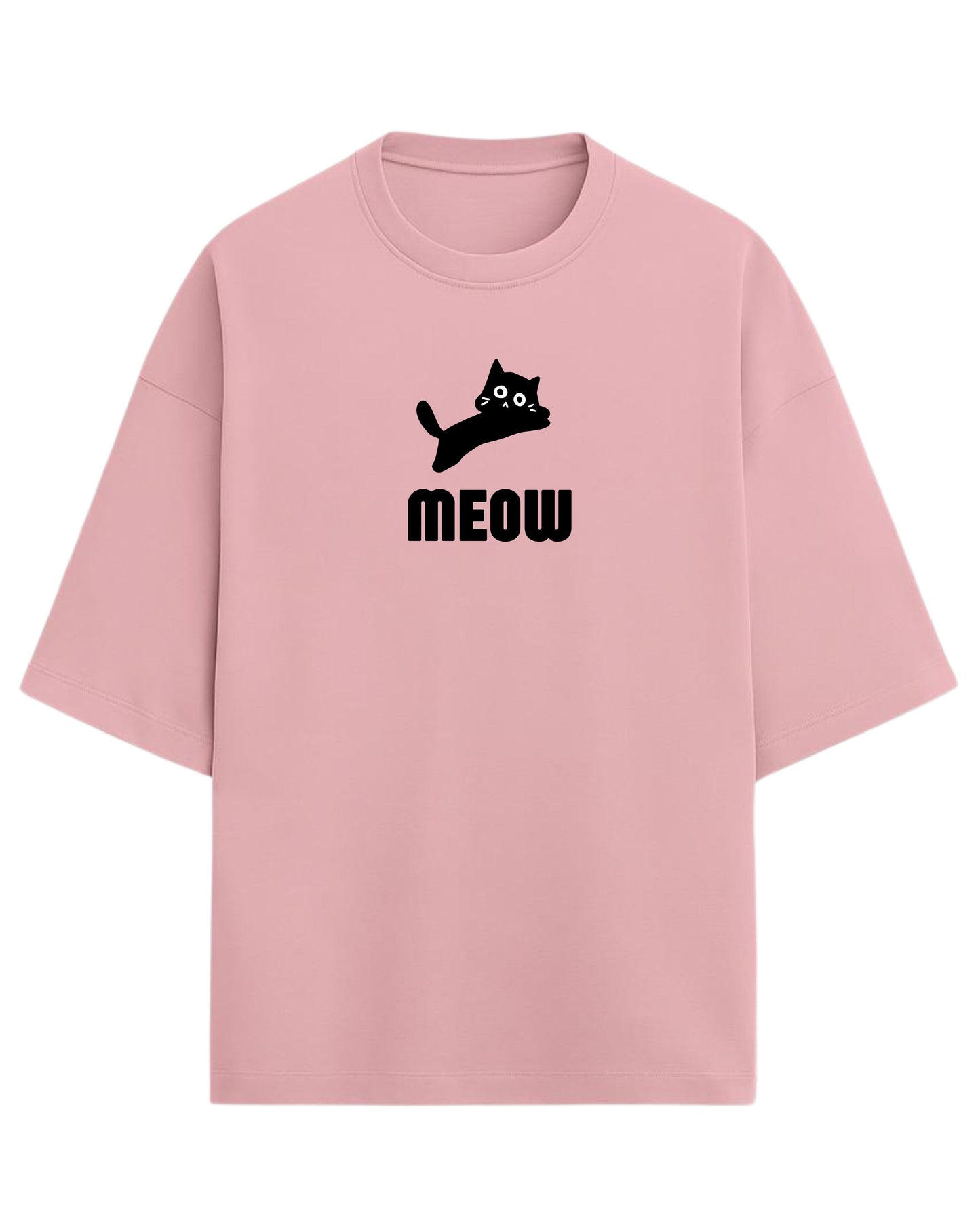Meow Oversized T-Shirt | Cute Cat Graphic Tee | Premium 260 GSM Cotton
