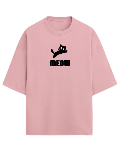 Meow Oversized T-Shirt | Cute Cat Graphic Tee | Premium 260 GSM Cotton