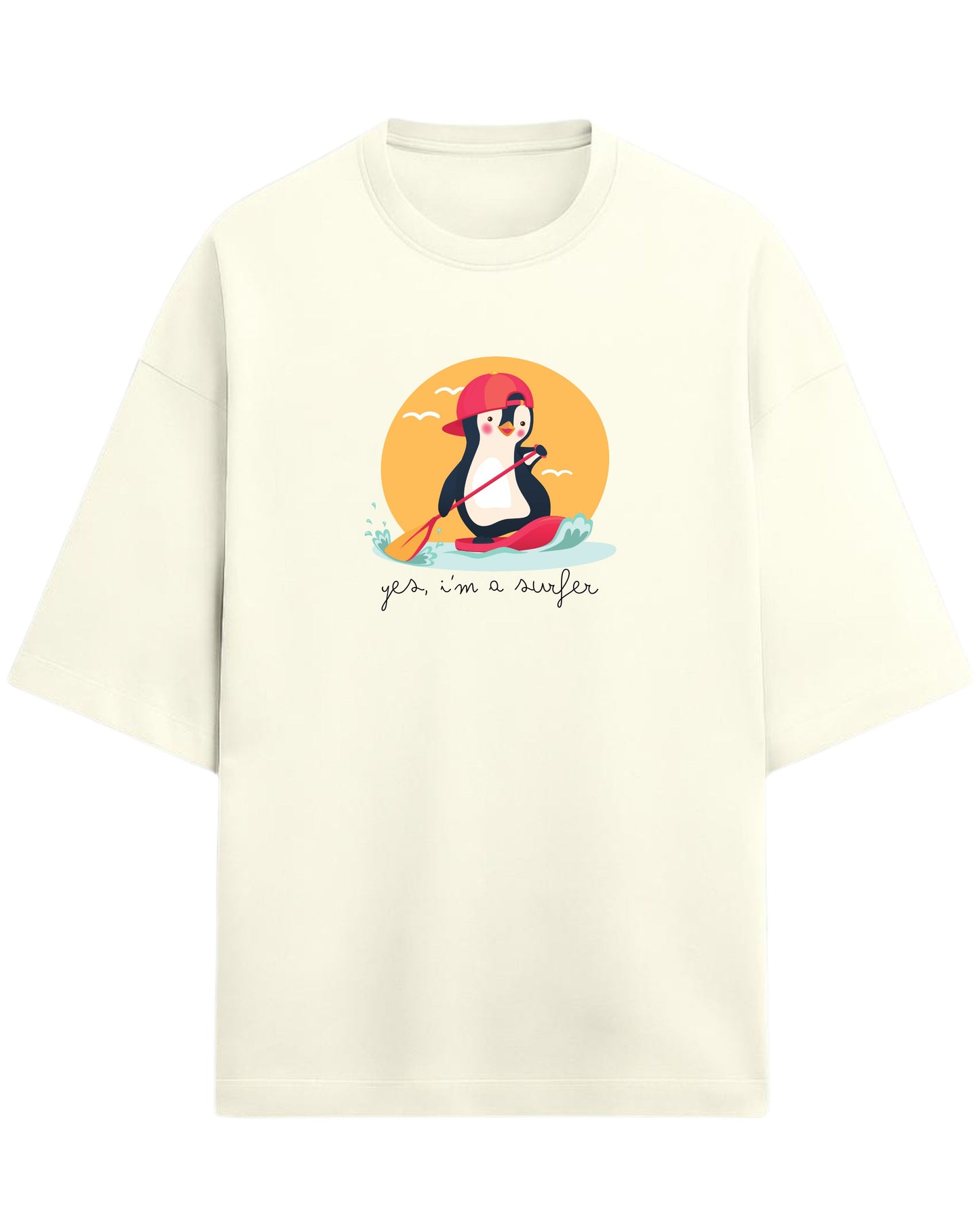 Yes, I'm a Surfer Oversized T-Shirt | Cute Penguin Graphic Tee | Premium 260 GSM Cotton