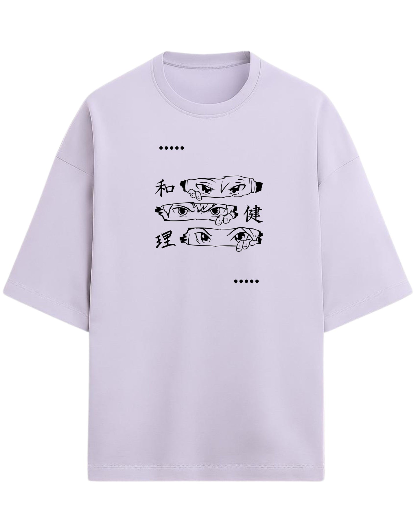 Anime Eyes Trio Oversized T-Shirt | Japanese Kanji Graphic Tee | Premium 260 GSM Cotton