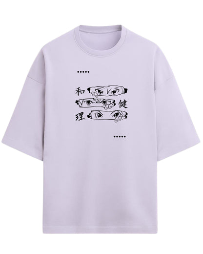 Anime Eyes Trio Oversized T-Shirt | Japanese Kanji Graphic Tee | Premium 260 GSM Cotton