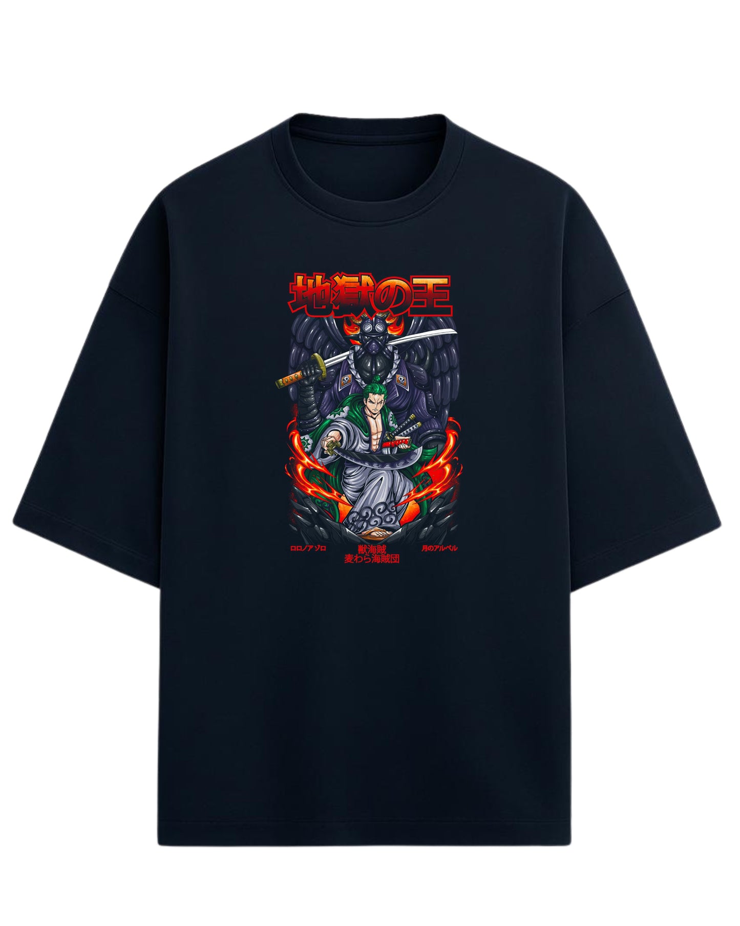 Roronoa Zoro King of Hell Oversized Tee | One Piece Anime Graphic Tee | Premium 260 GSM Cotton Blend