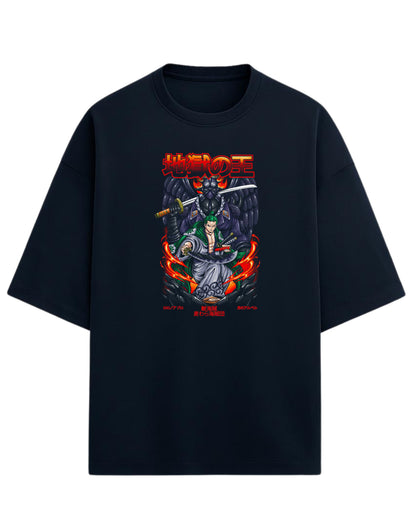Roronoa Zoro King of Hell Oversized Tee | One Piece Anime Graphic Tee | Premium 260 GSM Cotton Blend