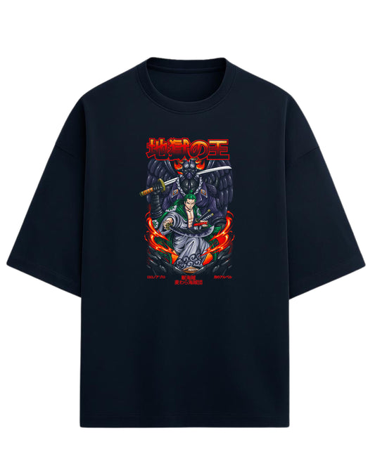 Roronoa Zoro King of Hell Oversized Tee | One Piece Anime Graphic Tee | Premium 260 GSM Cotton Blend