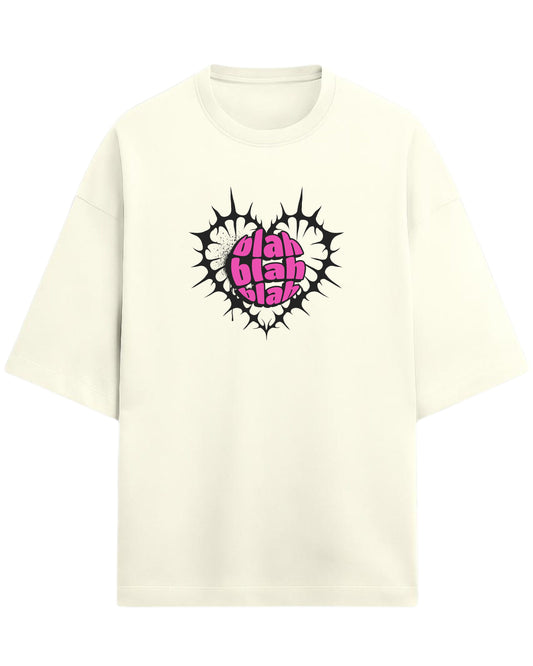 Blah Blah Blah Oversized T-Shirt | Funky Graphic Tee for Women | Premium 260 GSM Cotton