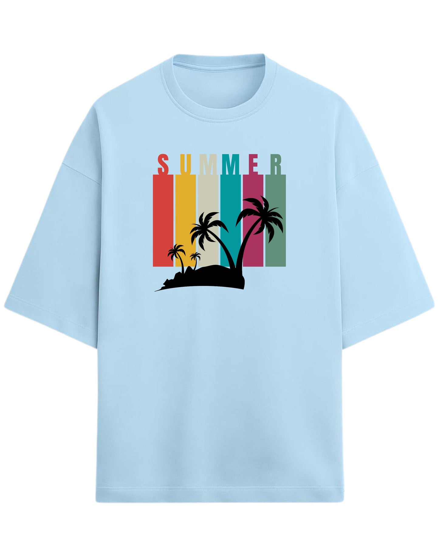 Summer Vibes Oversized T-Shirt | Retro Sunset Palm Tree Graphic Tee | Premium 260 GSM Cotton