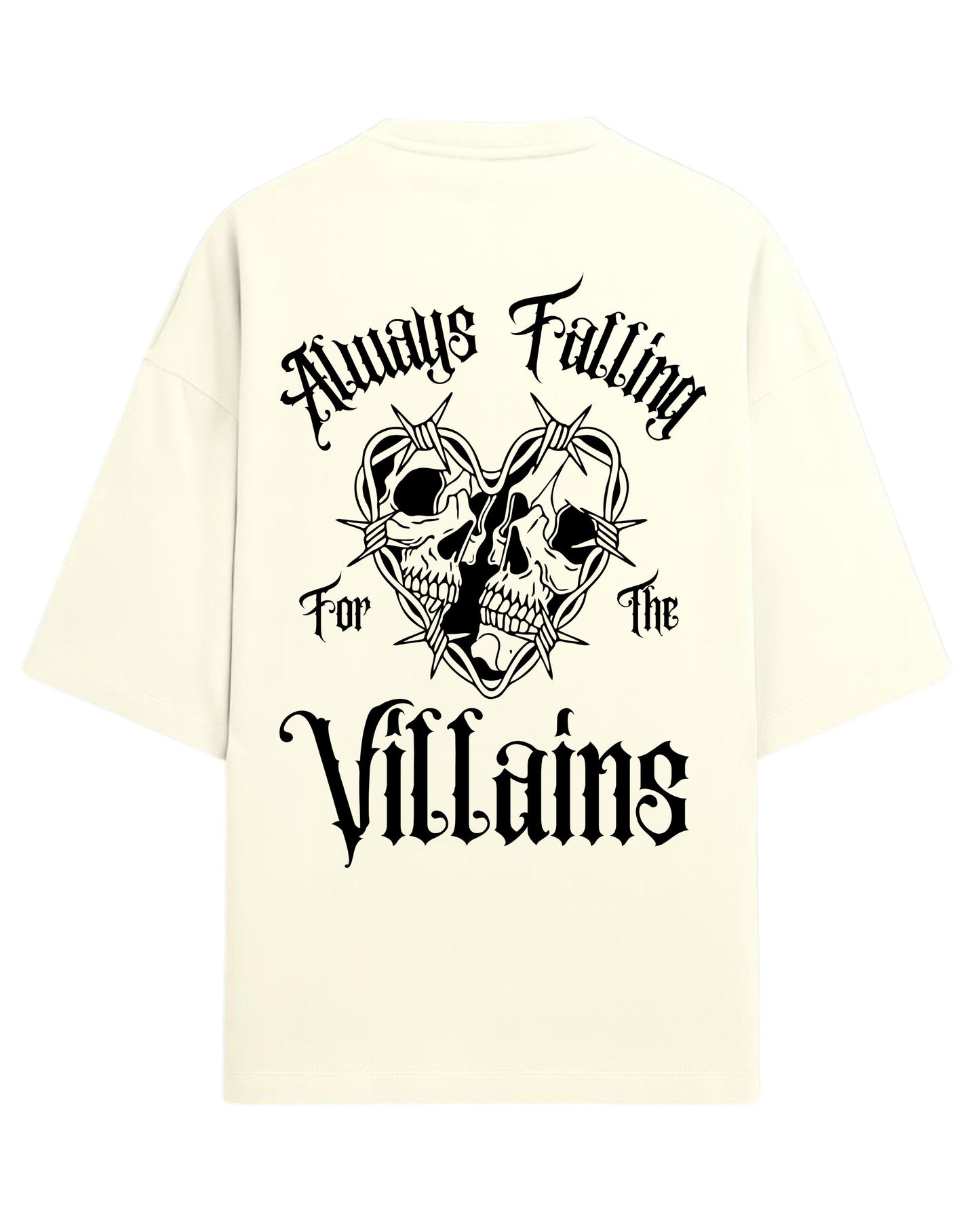 Always Falling for the Villains Oversized T-Shirt | Gothic Skull Heart Graphic Tee | Premium 260 GSM Cotton