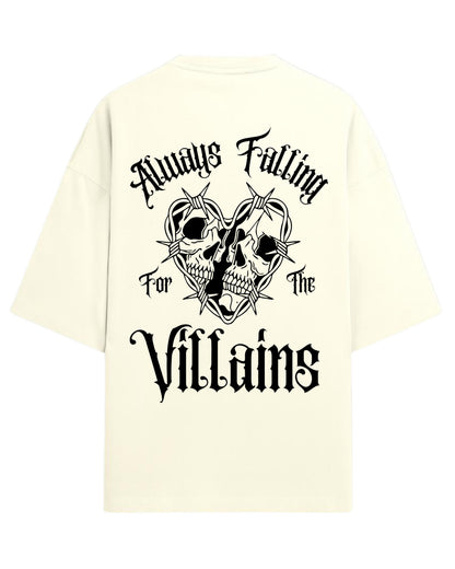 Always Falling for the Villains Oversized T-Shirt | Gothic Skull Heart Graphic Tee | Premium 260 GSM Cotton