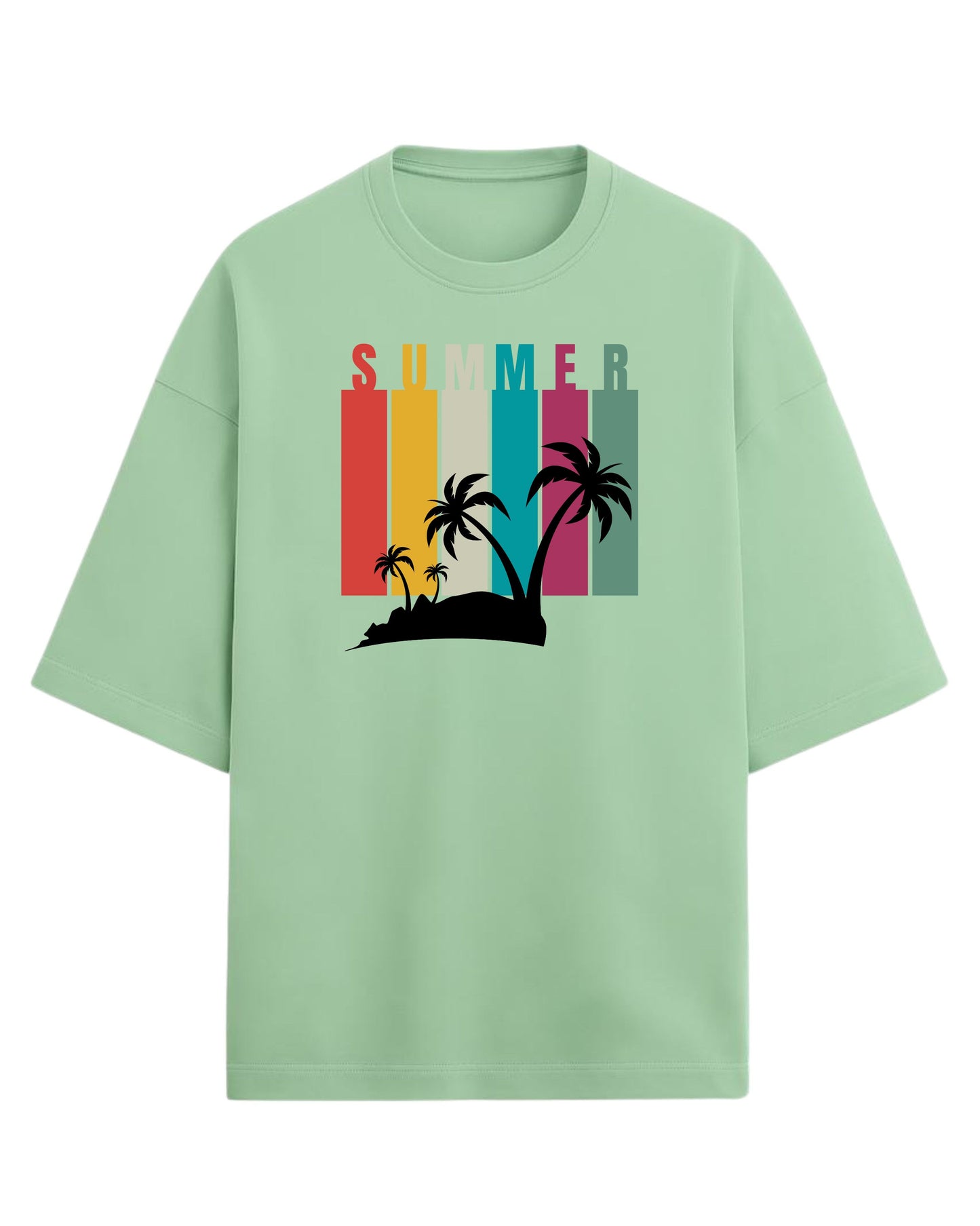 Summer Vibes Oversized T-Shirt | Retro Sunset Palm Tree Graphic Tee | Premium 260 GSM Cotton